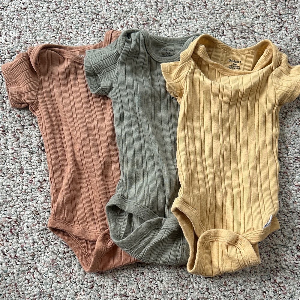 Gerber Cotton Ribbed Baby Onesies - Set of 3